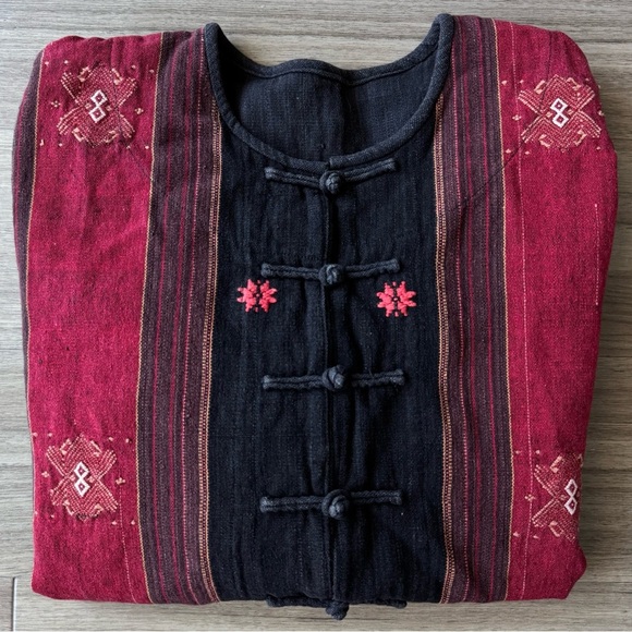 Vintage Black Red Embroidered Fringe Button Jacket - Picture 7 of 7